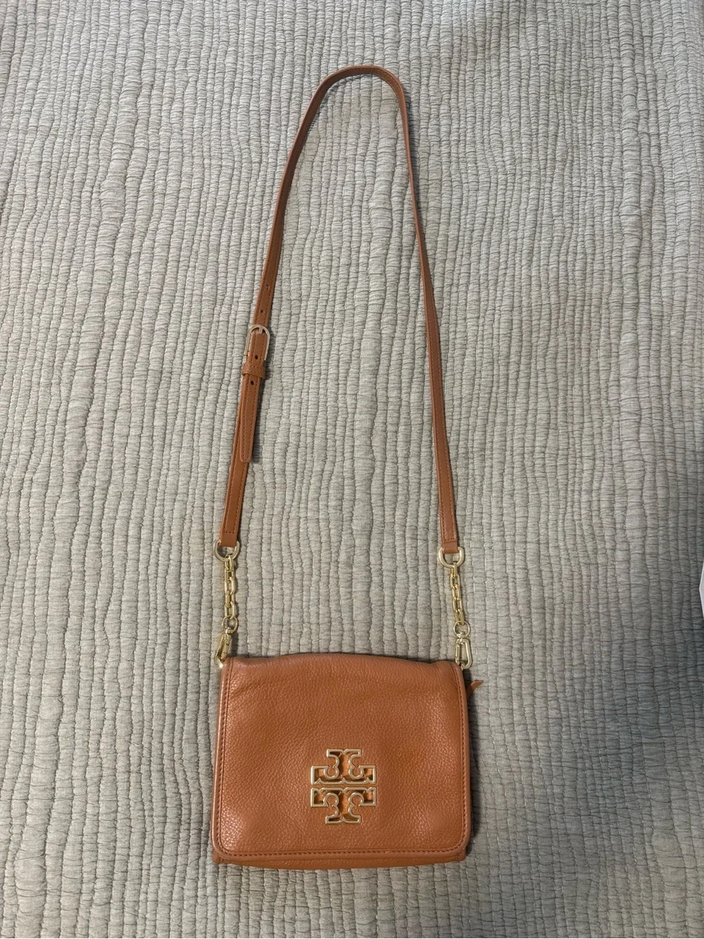 Tory Burch Britten Pebbled Leather Crossbody with Gold Logo
